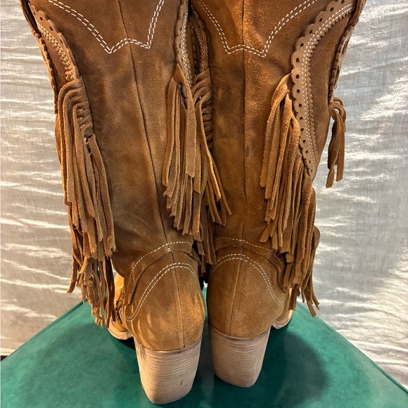 El Vaquero Women’s  Brown Suede Fringe Cowgirl Boots - Picture 3 of 6